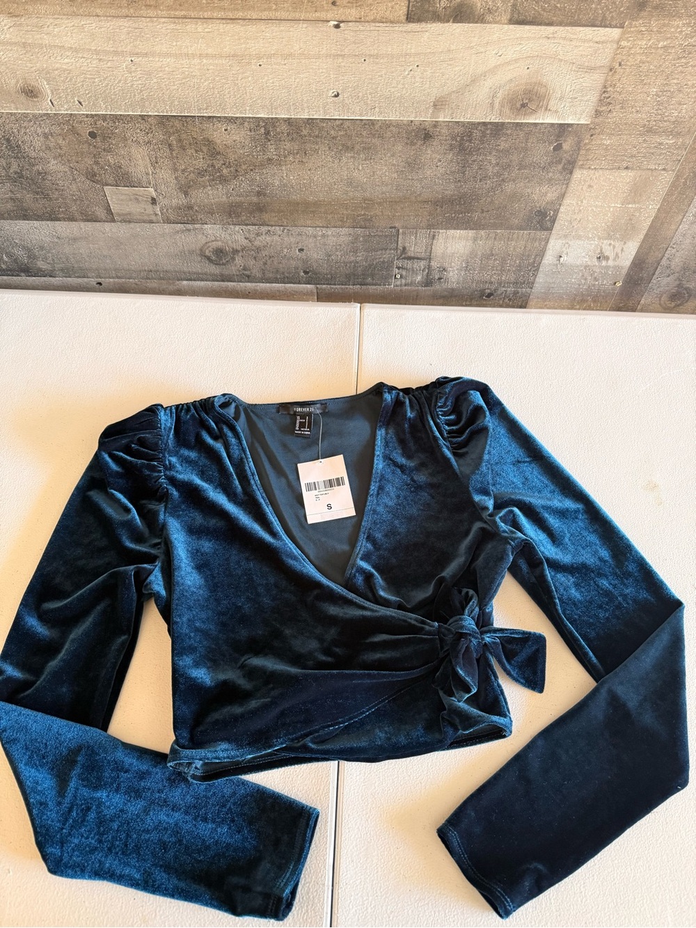 Forever 21 Teal Velvet Wrap Crop Top - Picture 6 of 12